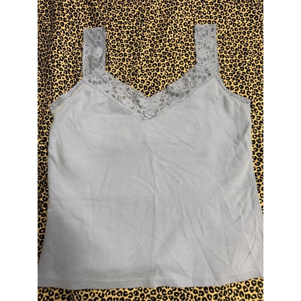 Express Light Blue Lace Trim Cami Tank Top Built-in Shelf Bra Size L